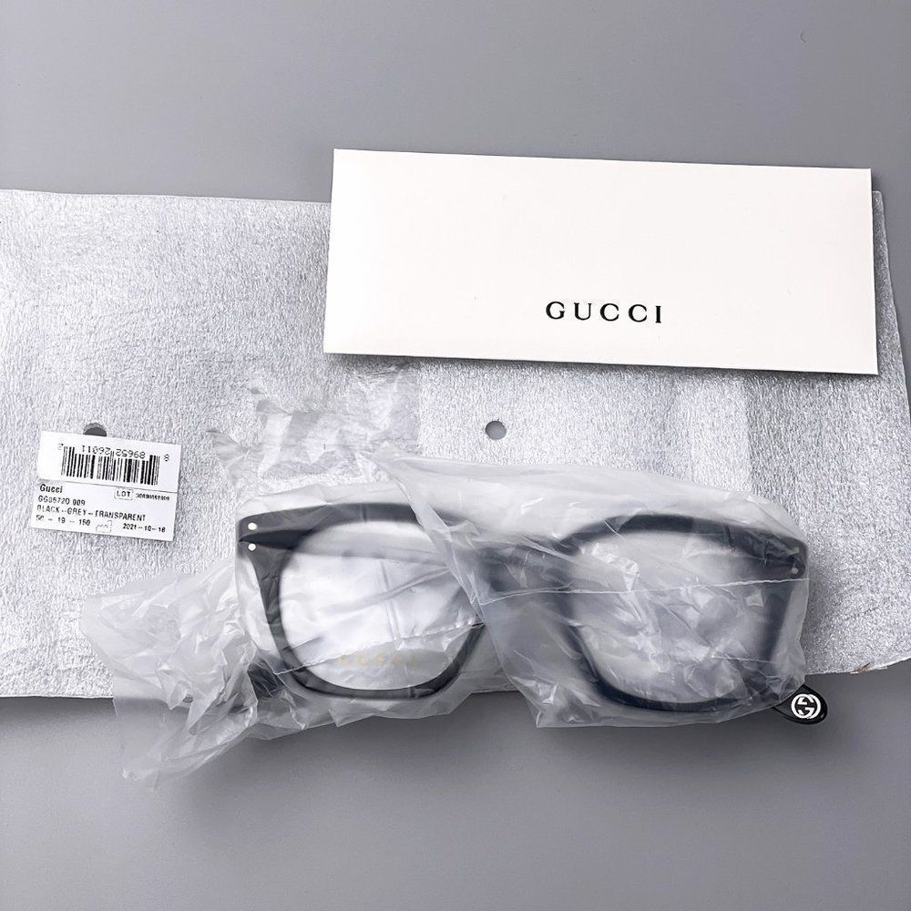 🔥 GUCCI Logo GG0572O 009 Eyeglasses Black Gray Square Unisex - Picture 10 of 11